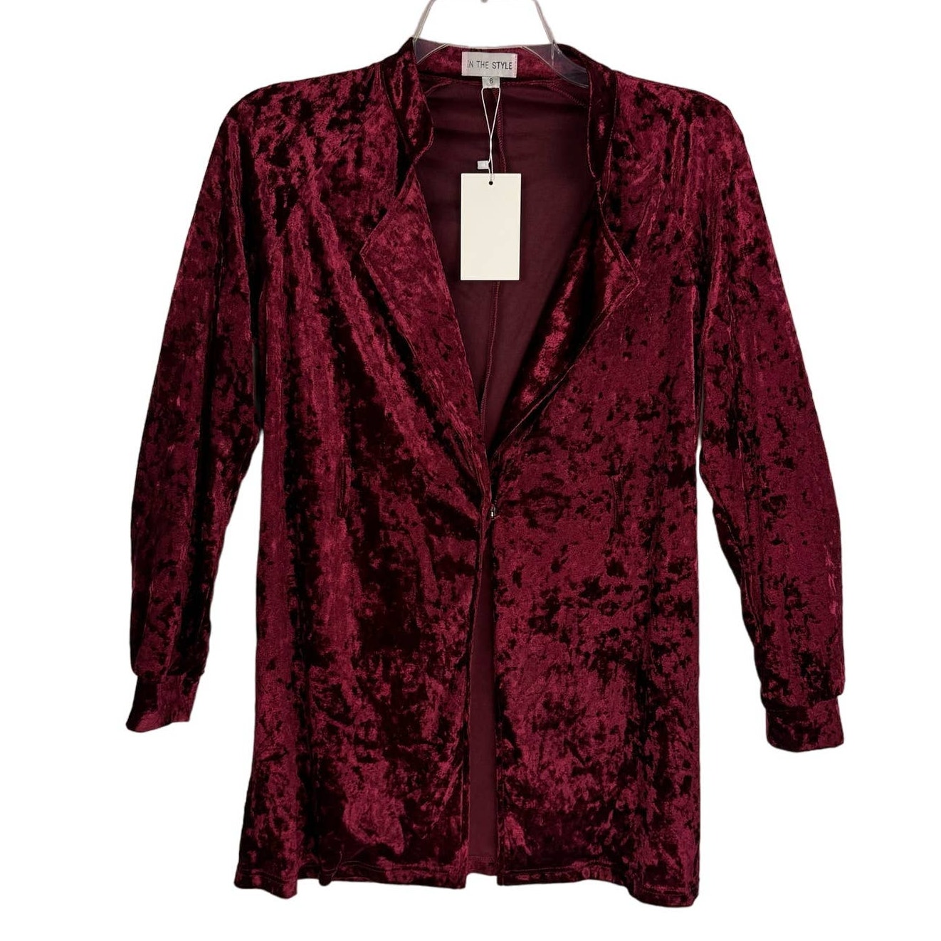 Nwt In The Style | Burgundy Crushed Velvet Single Breasted Blazer | Women's 6